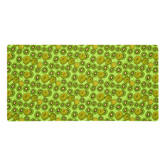 A 36" x 18" desk pad with Kiwis all over it. Green in color.
