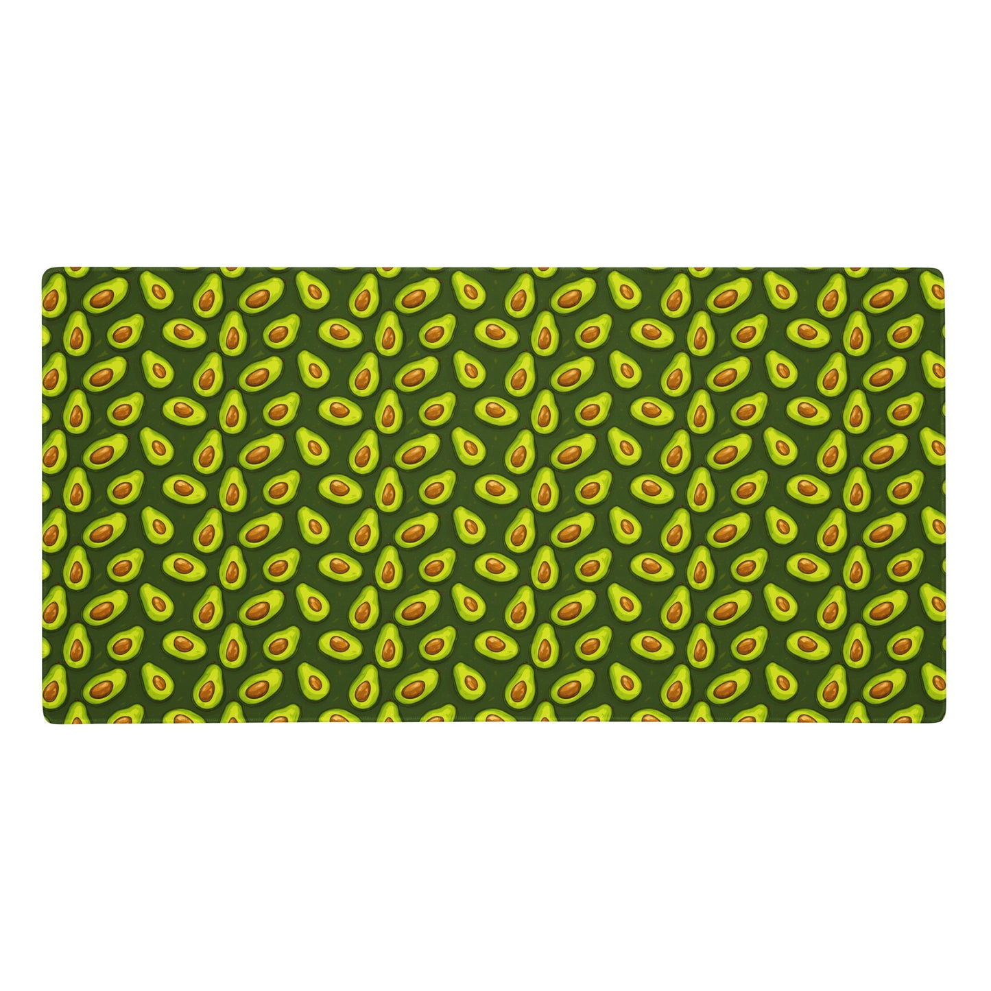 A 36" x 18" desk pad with lots of avocados on it. Green in color.