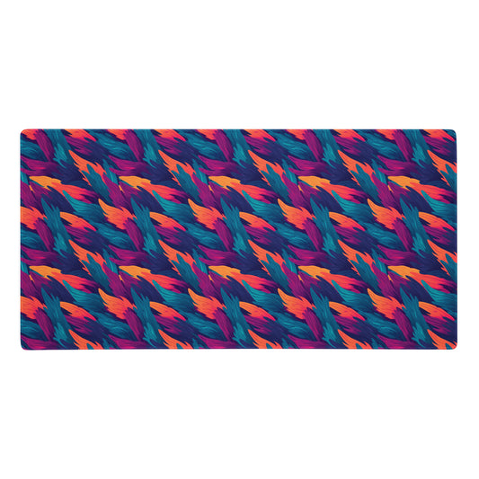 A 36" x 18" desk pad with a wavy flame pattern on it. Blue, Orange and Purple in color.