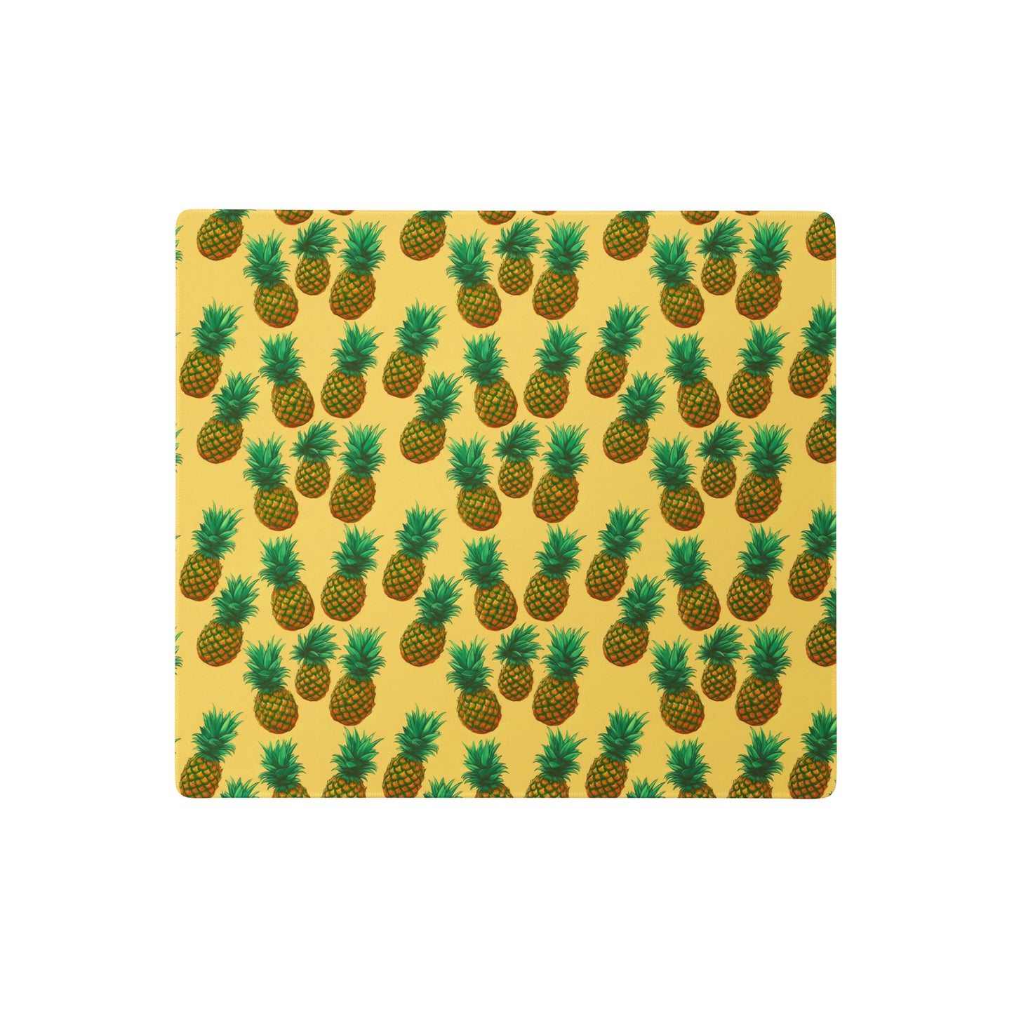 A 18" x 16" desk pad with pineapples all over it. Yellow in color.
