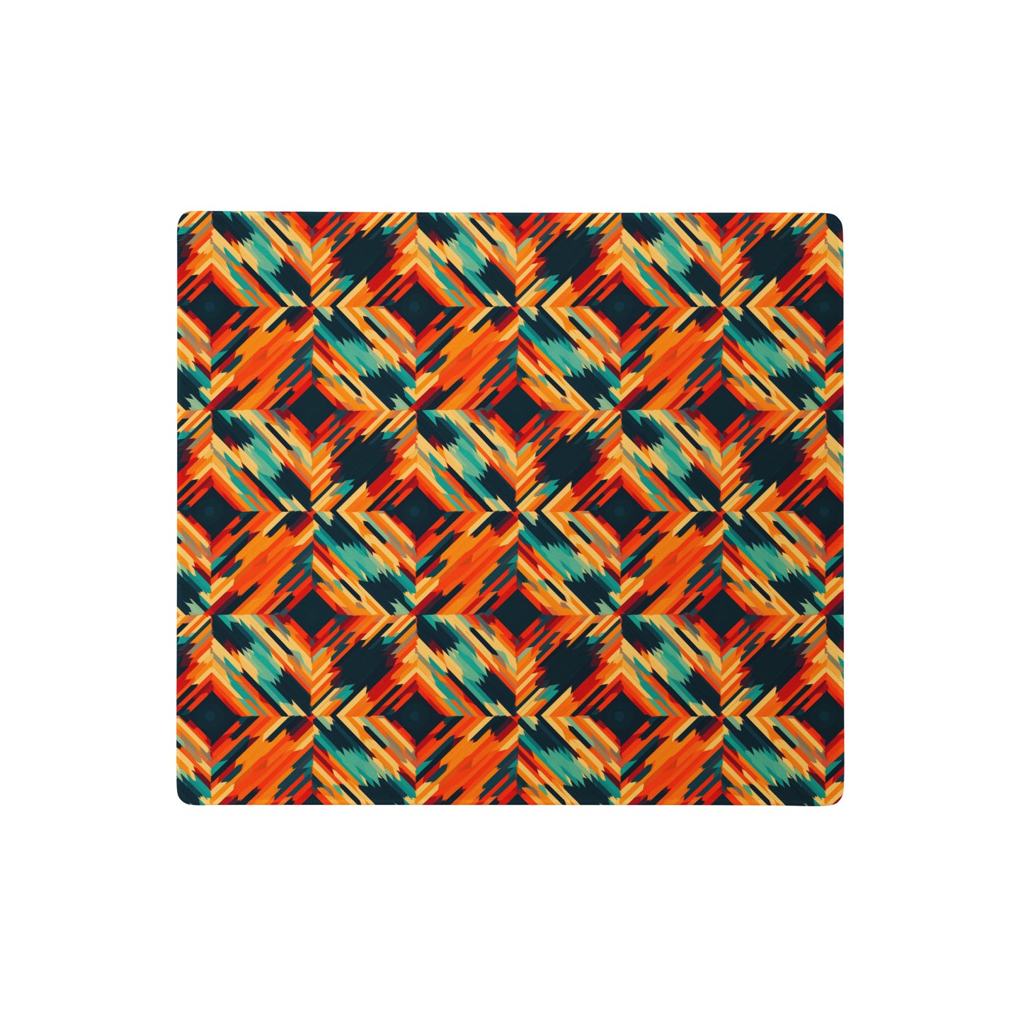 A 18" x 16" desk pad with a tiled abstract pattern on it. Orange in color.