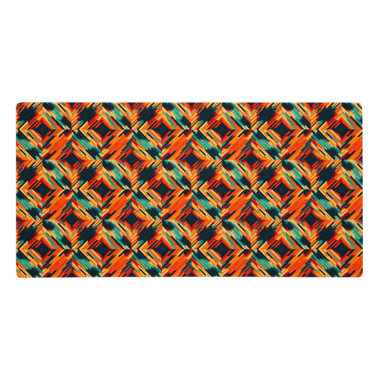 A 36" x 18" desk pad with a tiled abstract pattern on it. Orange in color.