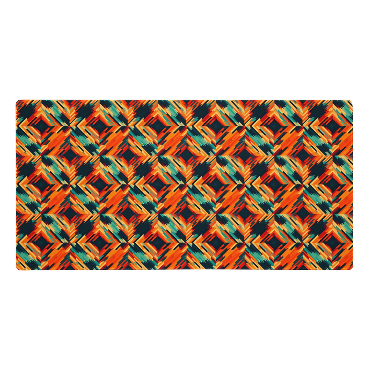 A 36" x 18" desk pad with a tiled abstract pattern on it. Orange in color.