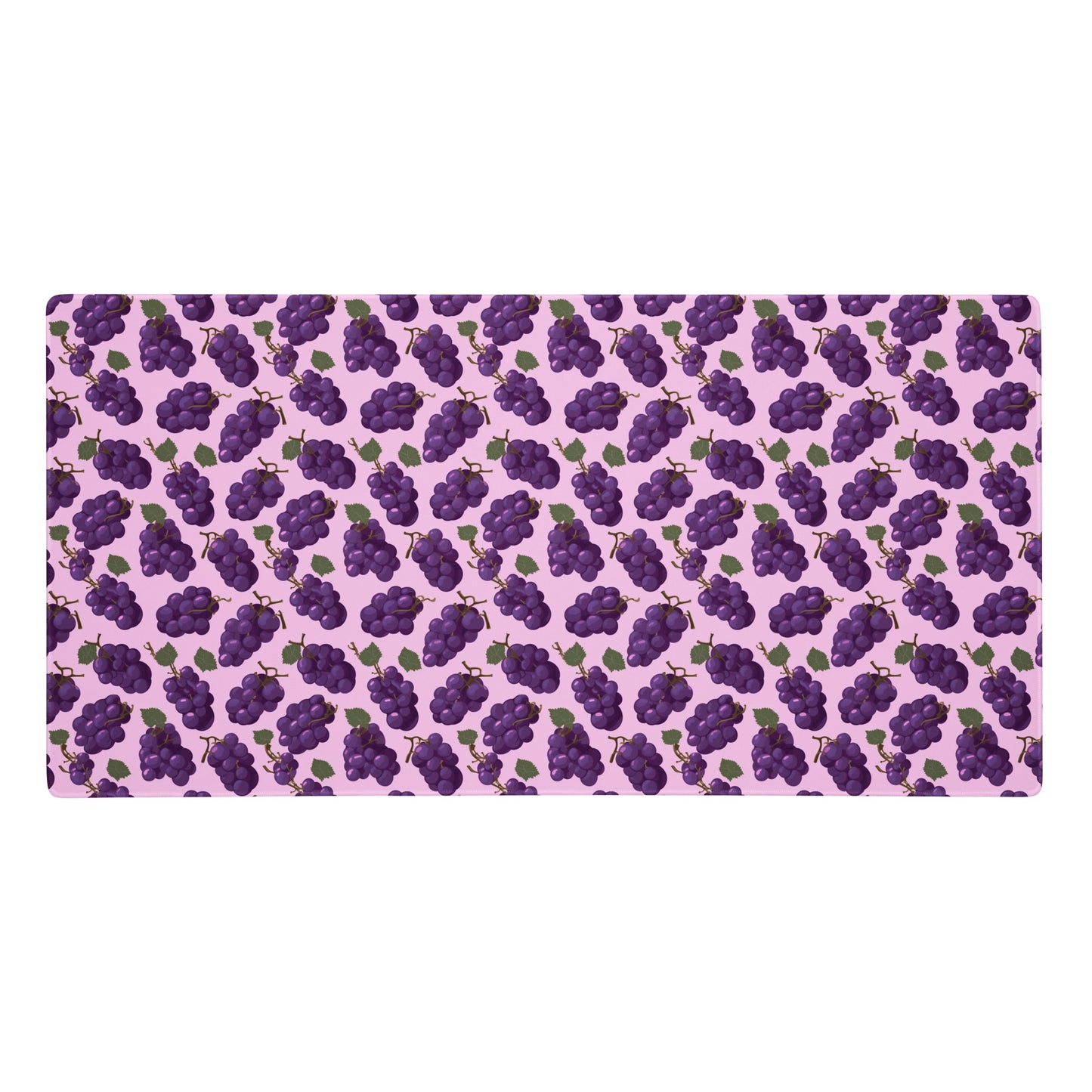 A 36" x 18" desk pad with bushels of grapes all over it. Purple in color.