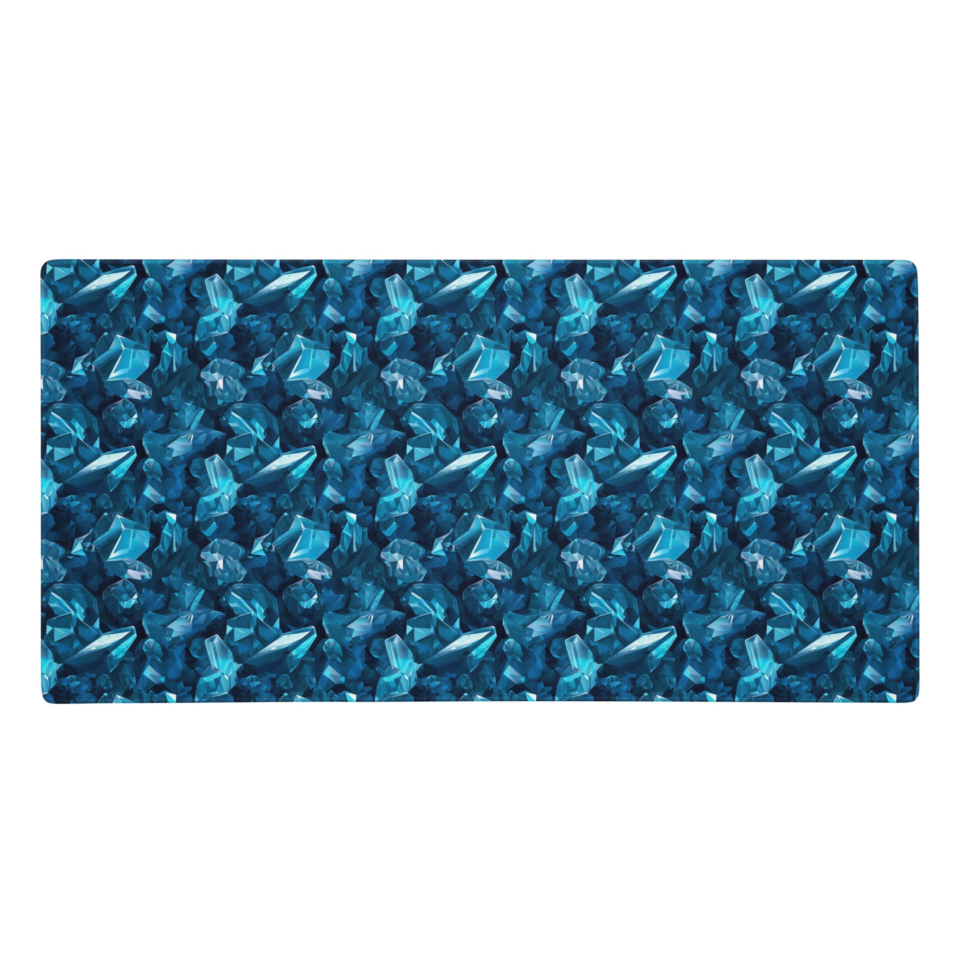 A 36" x 18" gaming desk pad with blue crystals.