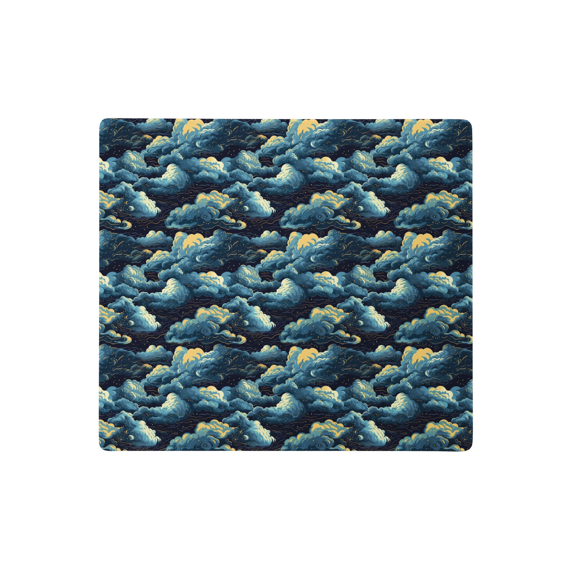 A 18" x 16" desk pad with a cloudy night sky pattern.