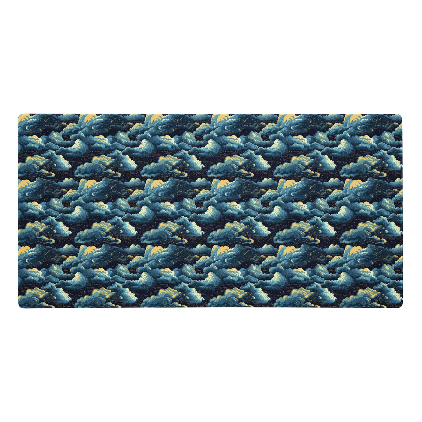 A 36" x 18" desk pad with a cloudy night sky pattern.