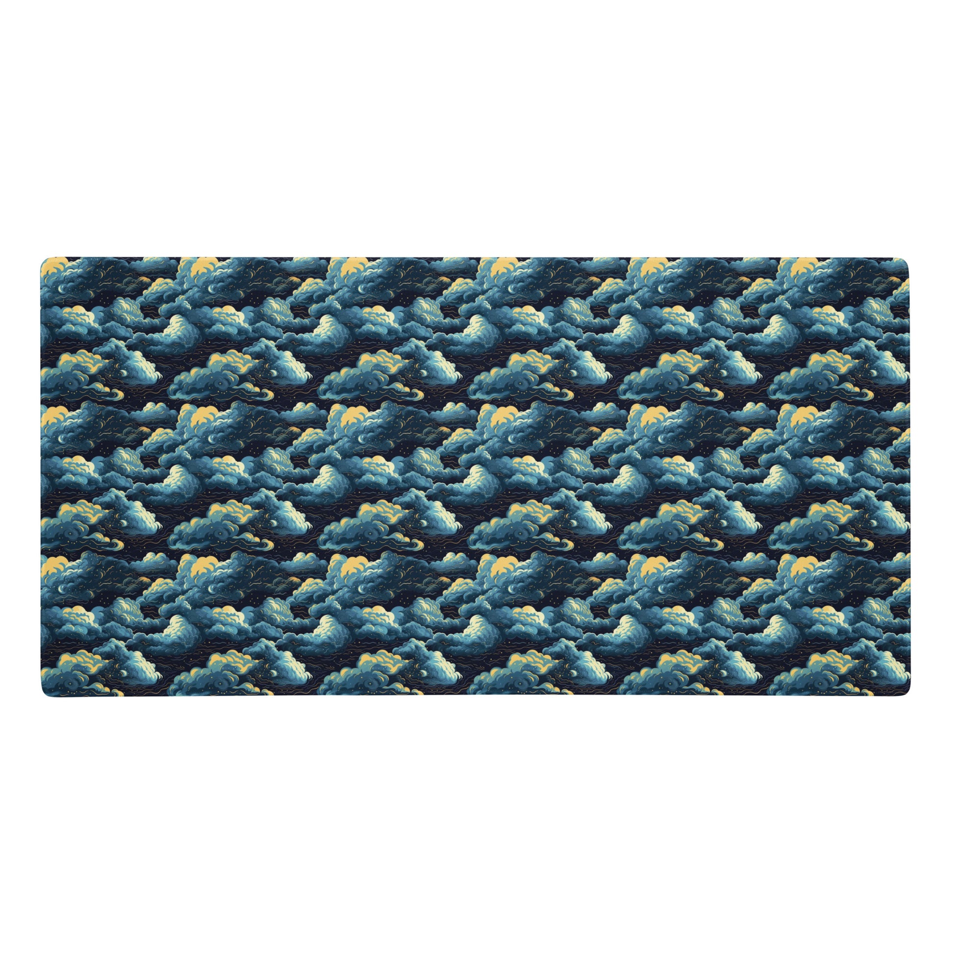 A 36" x 18" desk pad with a cloudy night sky pattern.