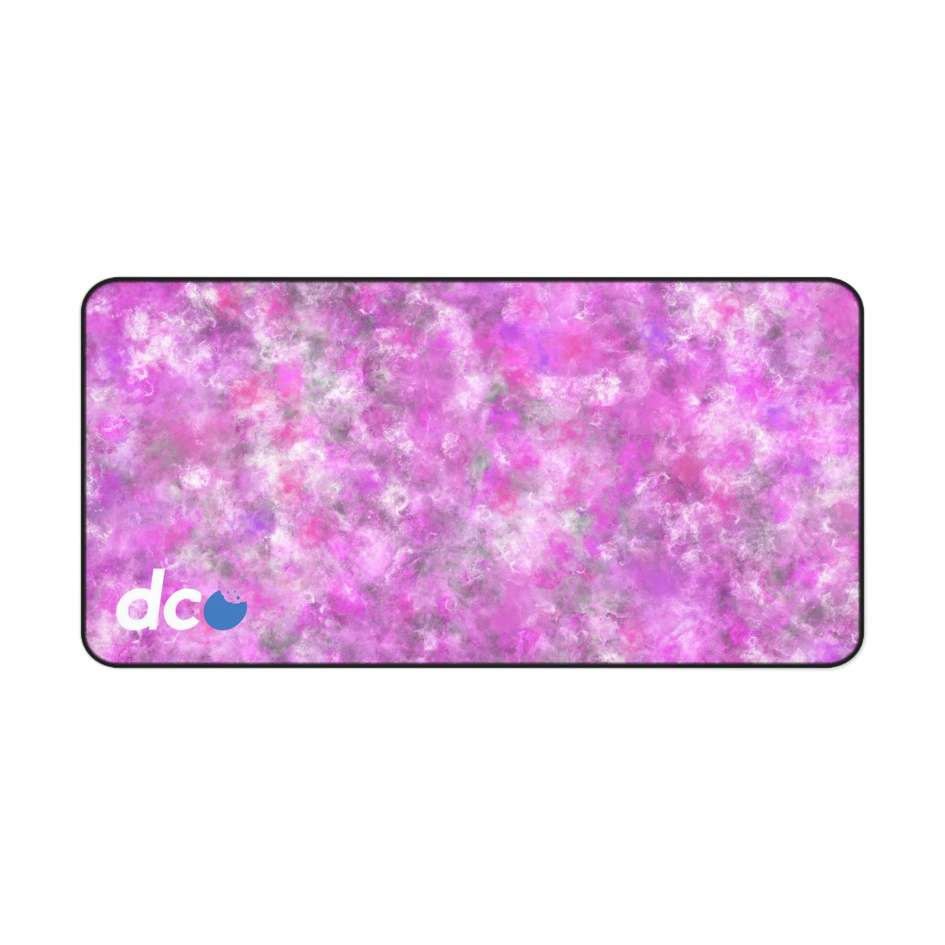 A 31" x 15.5" desk mat with a fluffy mix of pink, white, and gray.