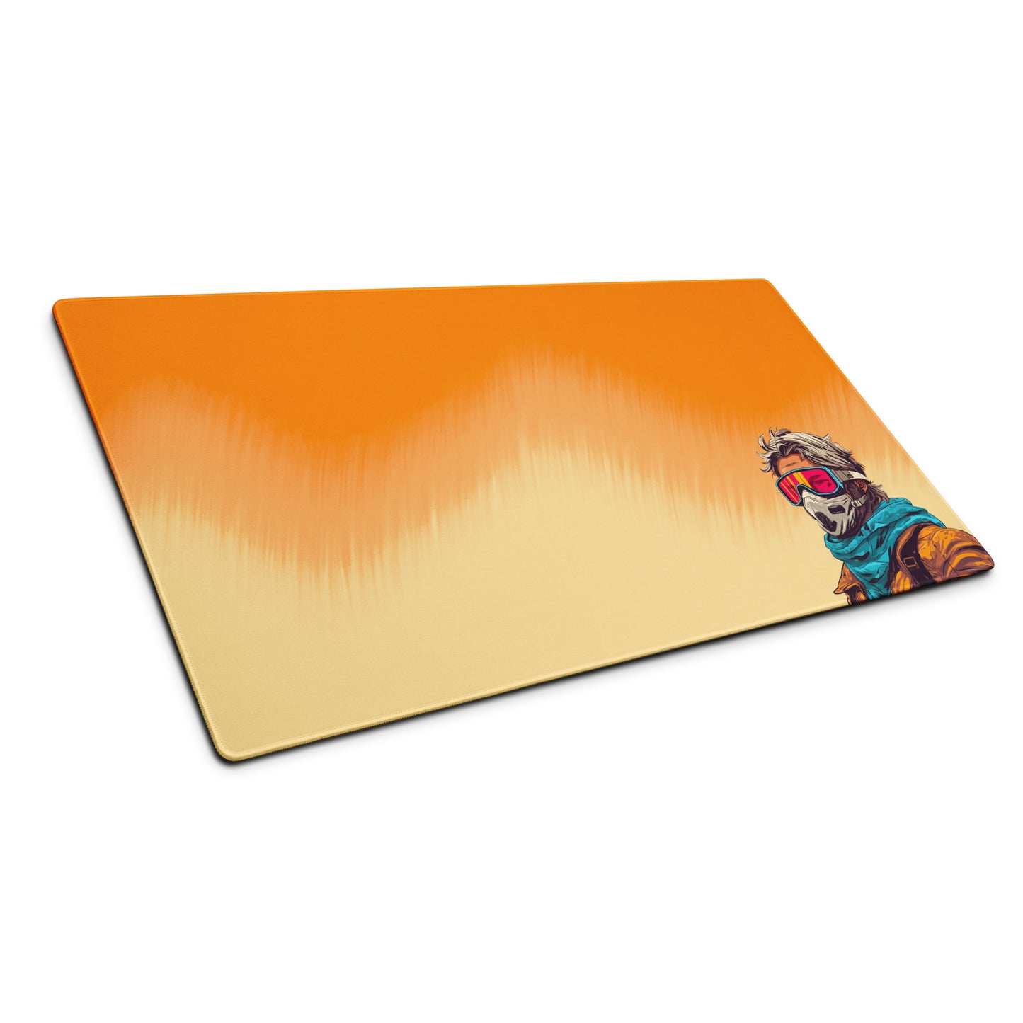 A 36" x 18" desk pad with a man standing in a sandstorm sitting at an angle.