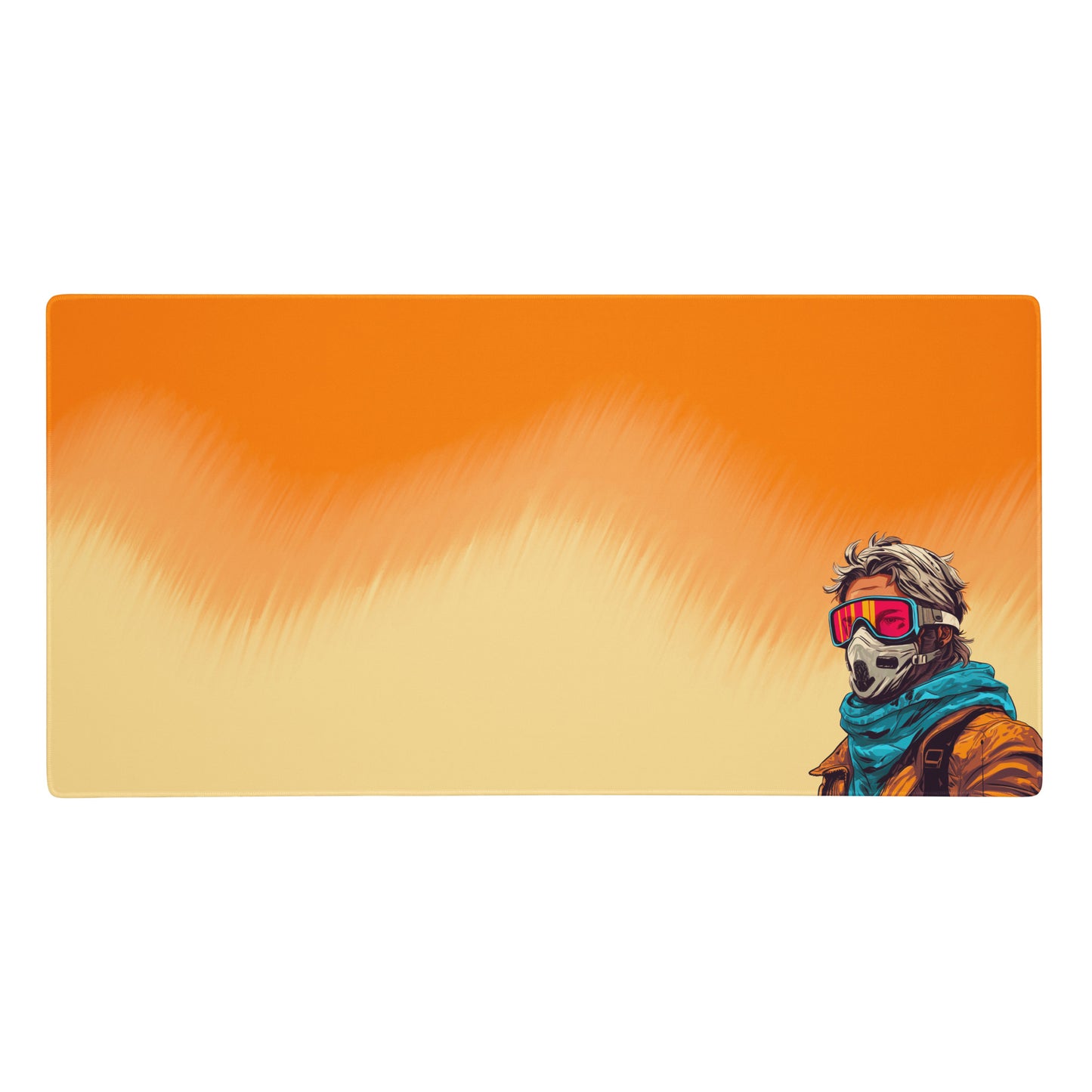 A 36" x 18" desk pad with a man standing in a sandstorm.