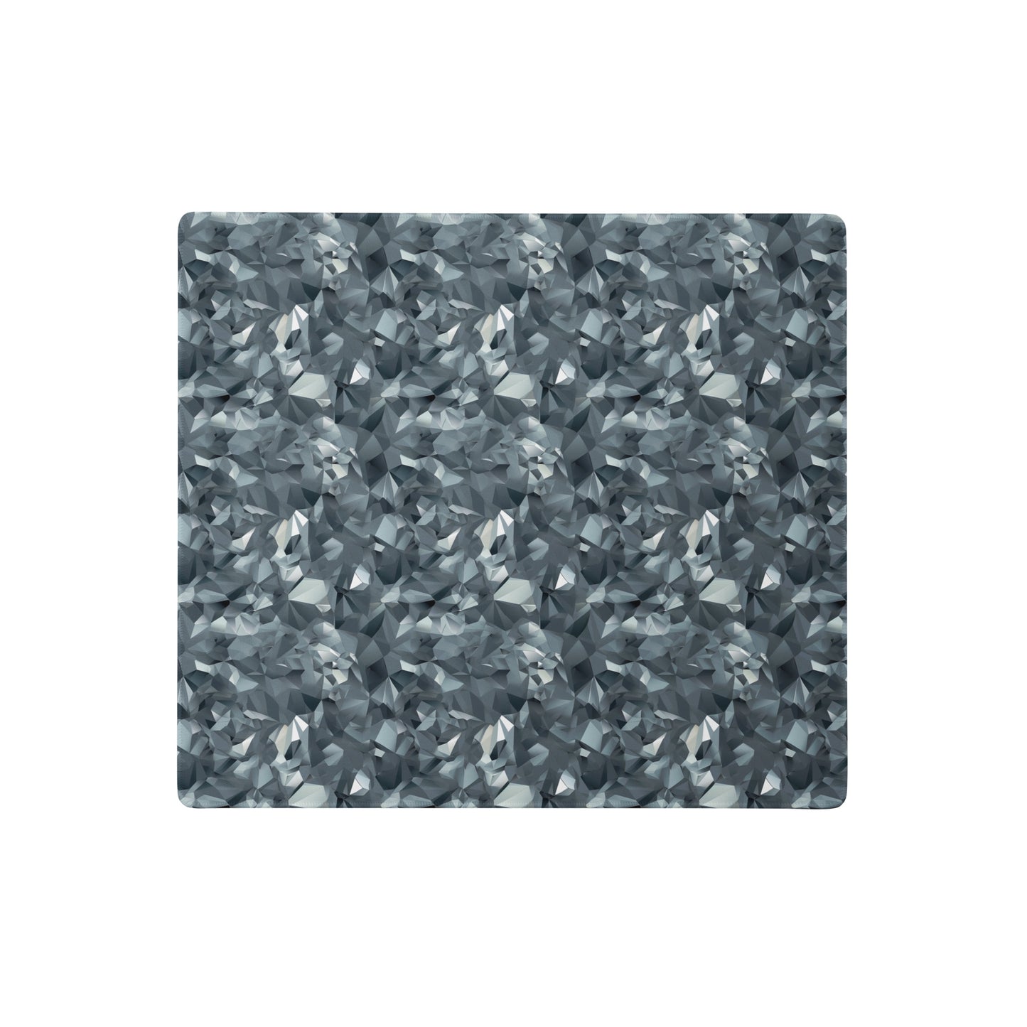 An 18" x 16" gaming desk pad with gray crystals.