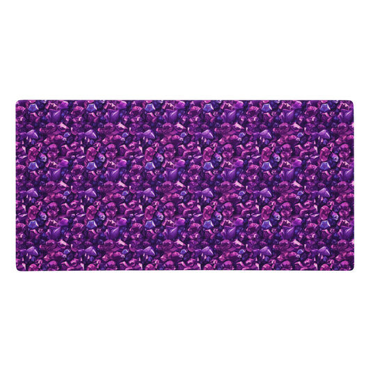 A 36" x 18" gaming desk pad with purple crystals.