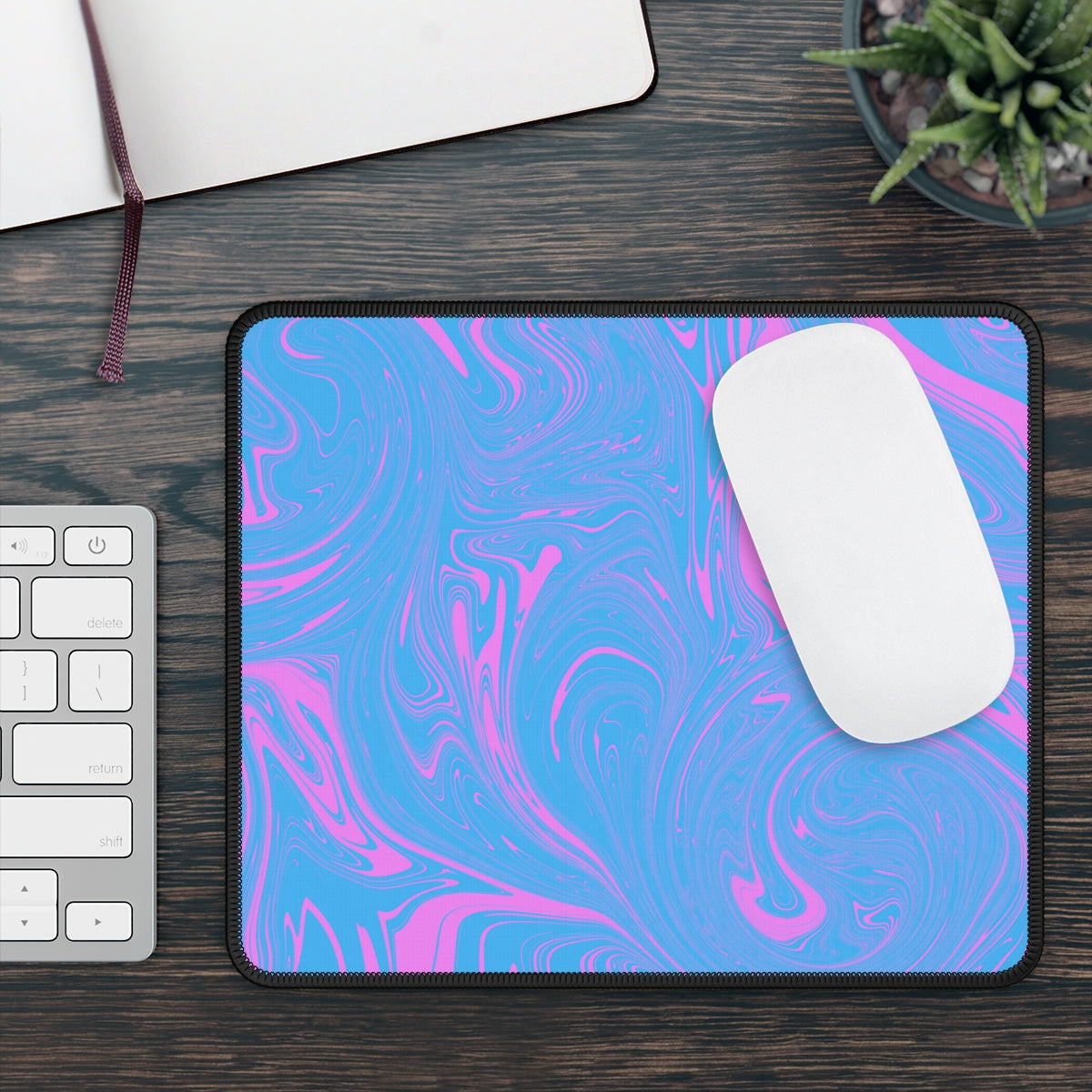Blue & Pink Swirl Gaming Mouse Pad - Desk Cookies