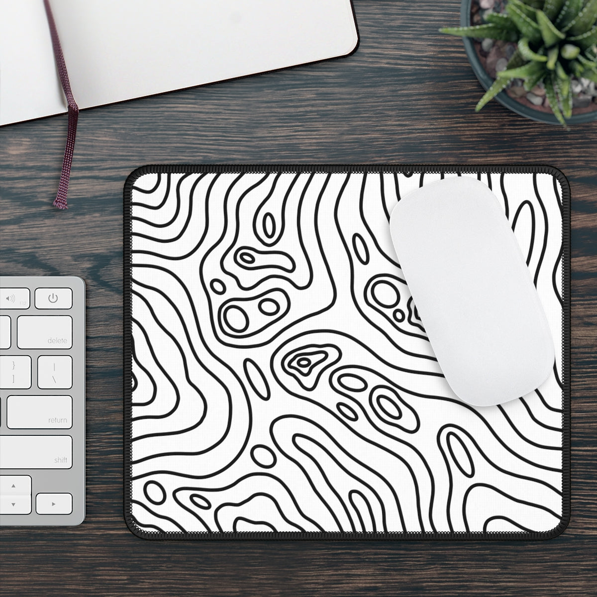 White Topographic Gaming Mouse Pad - Desk Cookies