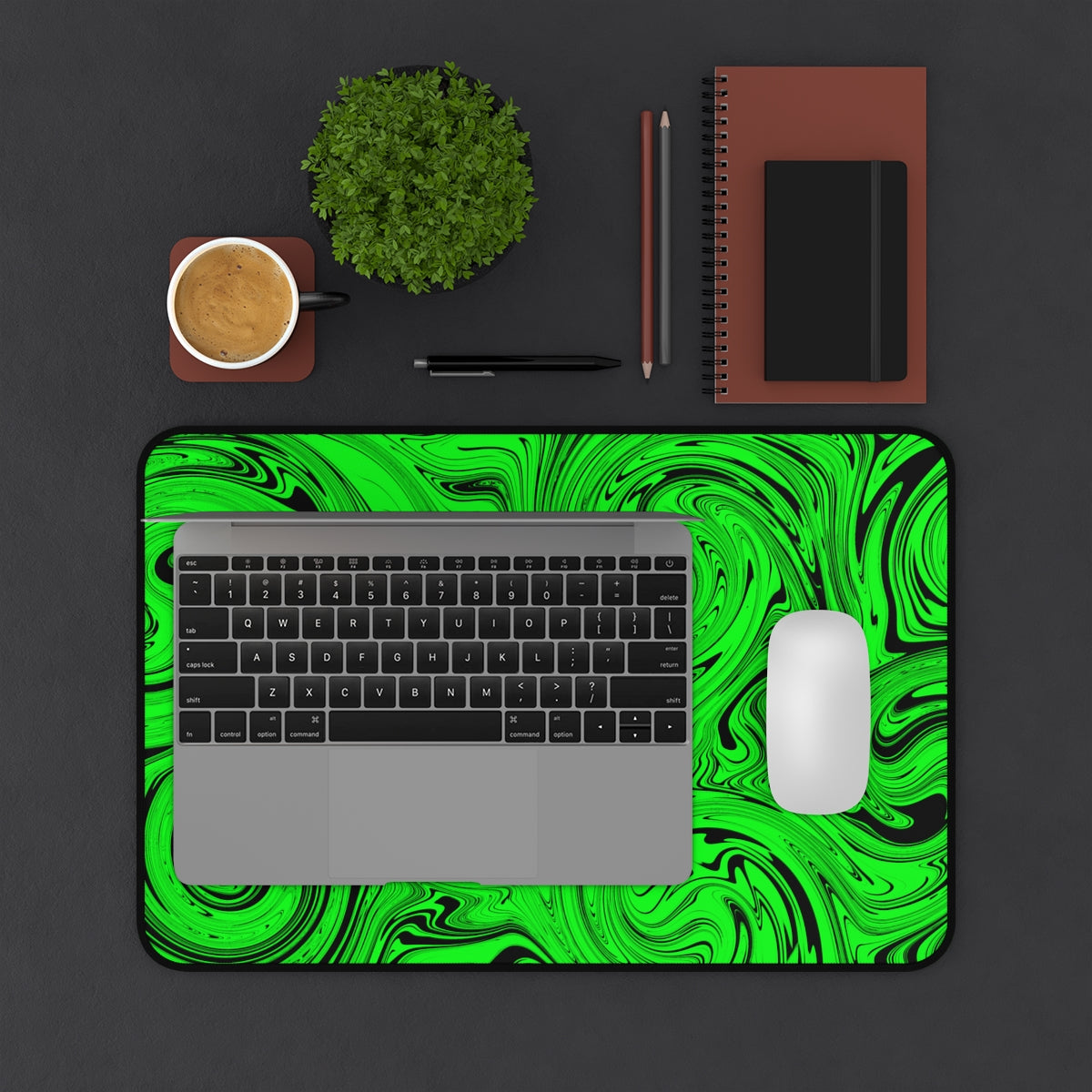 Green & Black Swirl Desk Mat - Desk Cookies