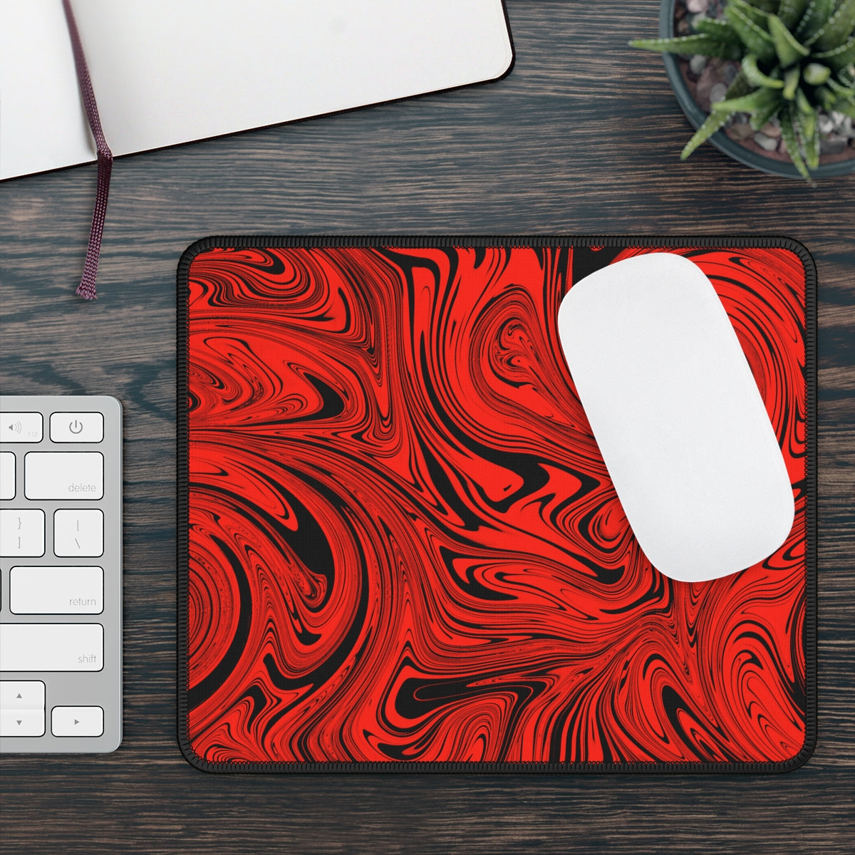 Black & Red Swirl Gaming Mouse Pad - Desk Cookies