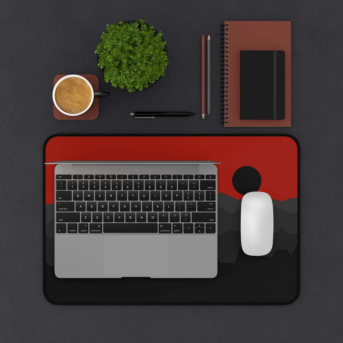 Black & Red Abstract Mountains Desk Mat - Desk Cookies