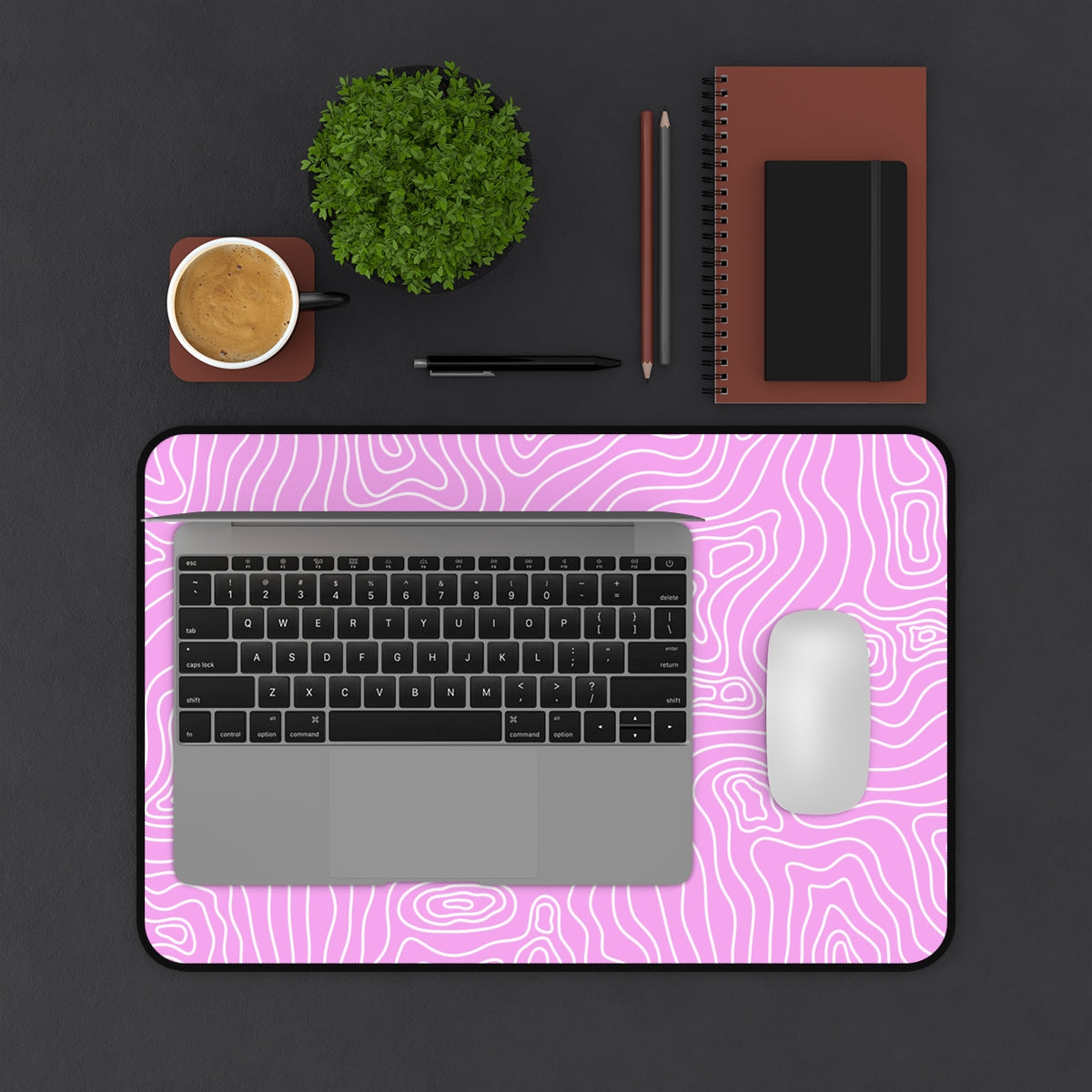 Pink Topographic Desk Mat - Desk Cookies