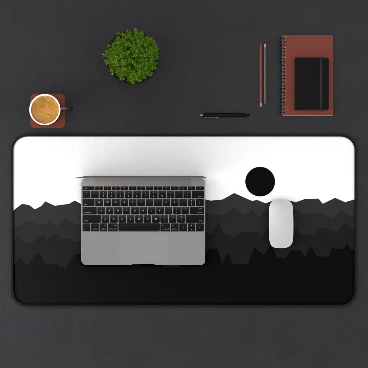 Black & White Abstract Mountains Desk Mat - Desk Cookies