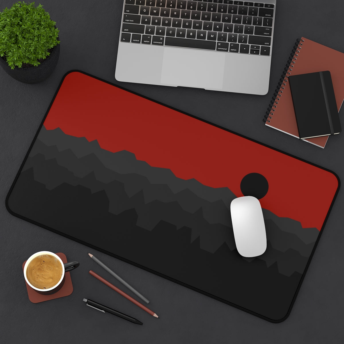 Black & Red Abstract Mountains Desk Mat - Desk Cookies