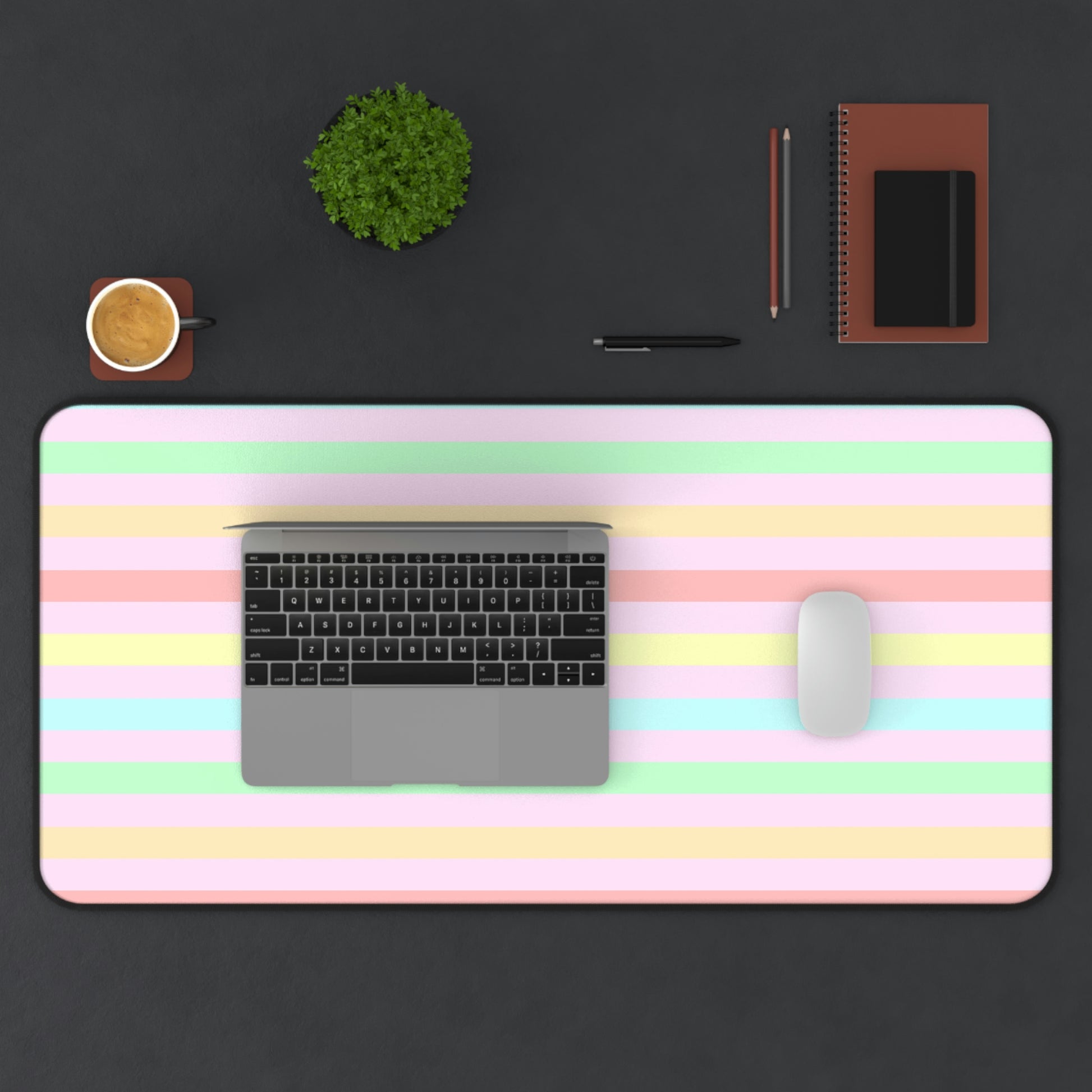 Pastel Rainbow Striped Desk Mat - Desk Cookies