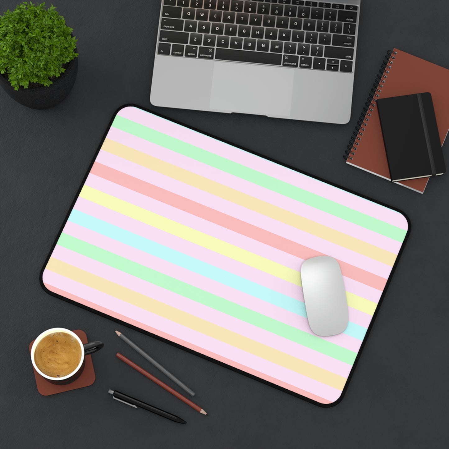 Pastel Rainbow Striped Desk Mat - Desk Cookies