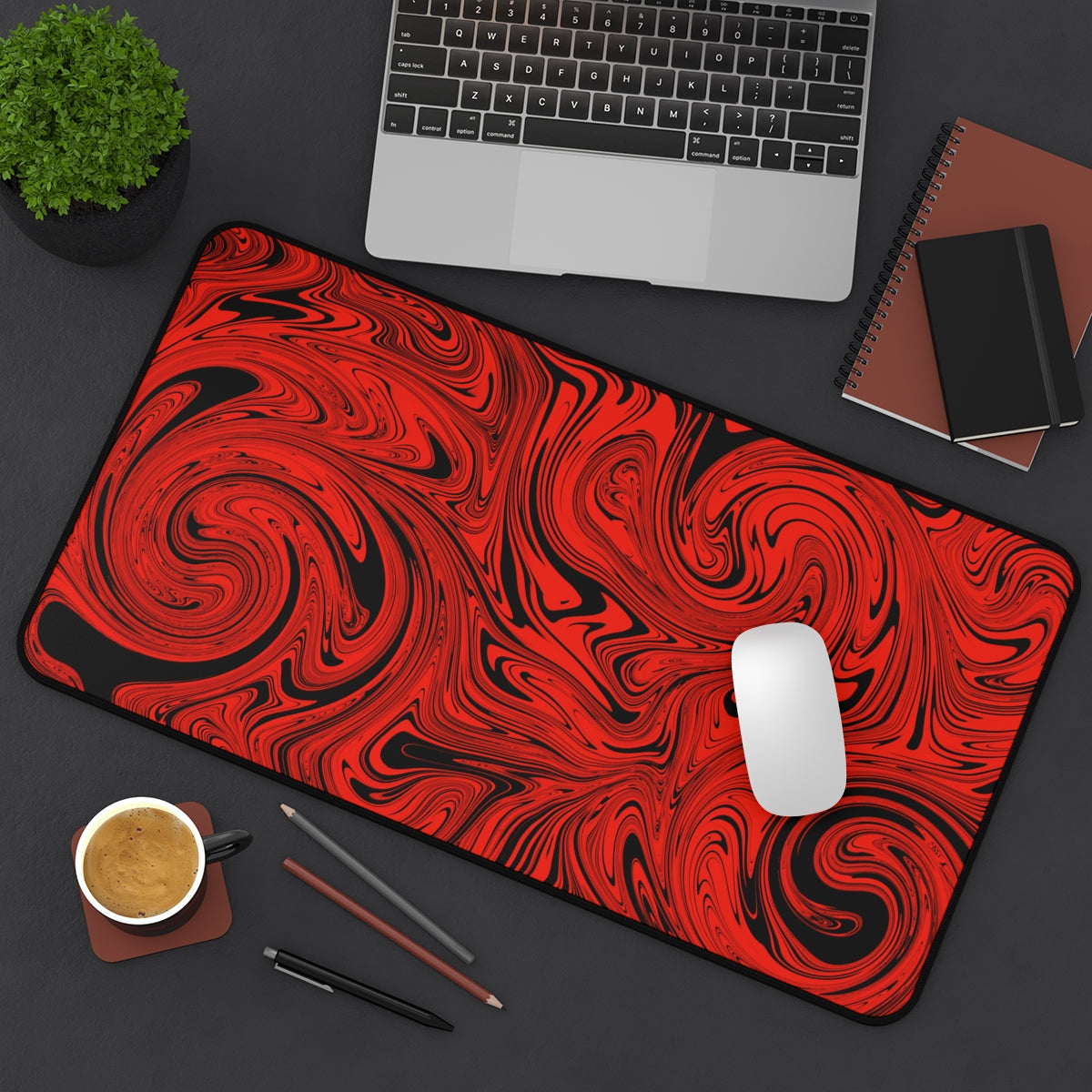 Black & Red Swirl Desk Mat - Desk Cookies
