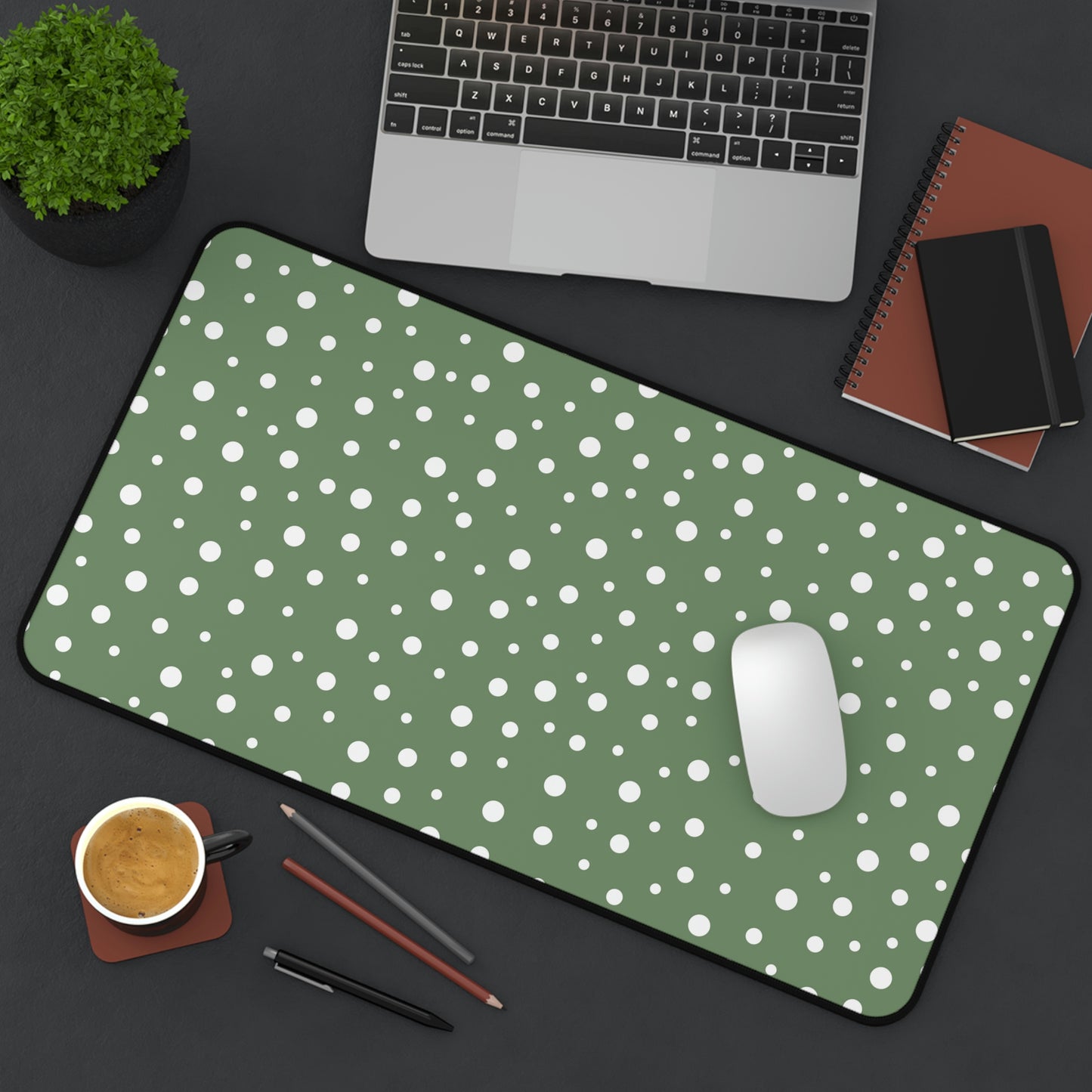 White Dots & Sage Green Desk Mat - Desk Cookies