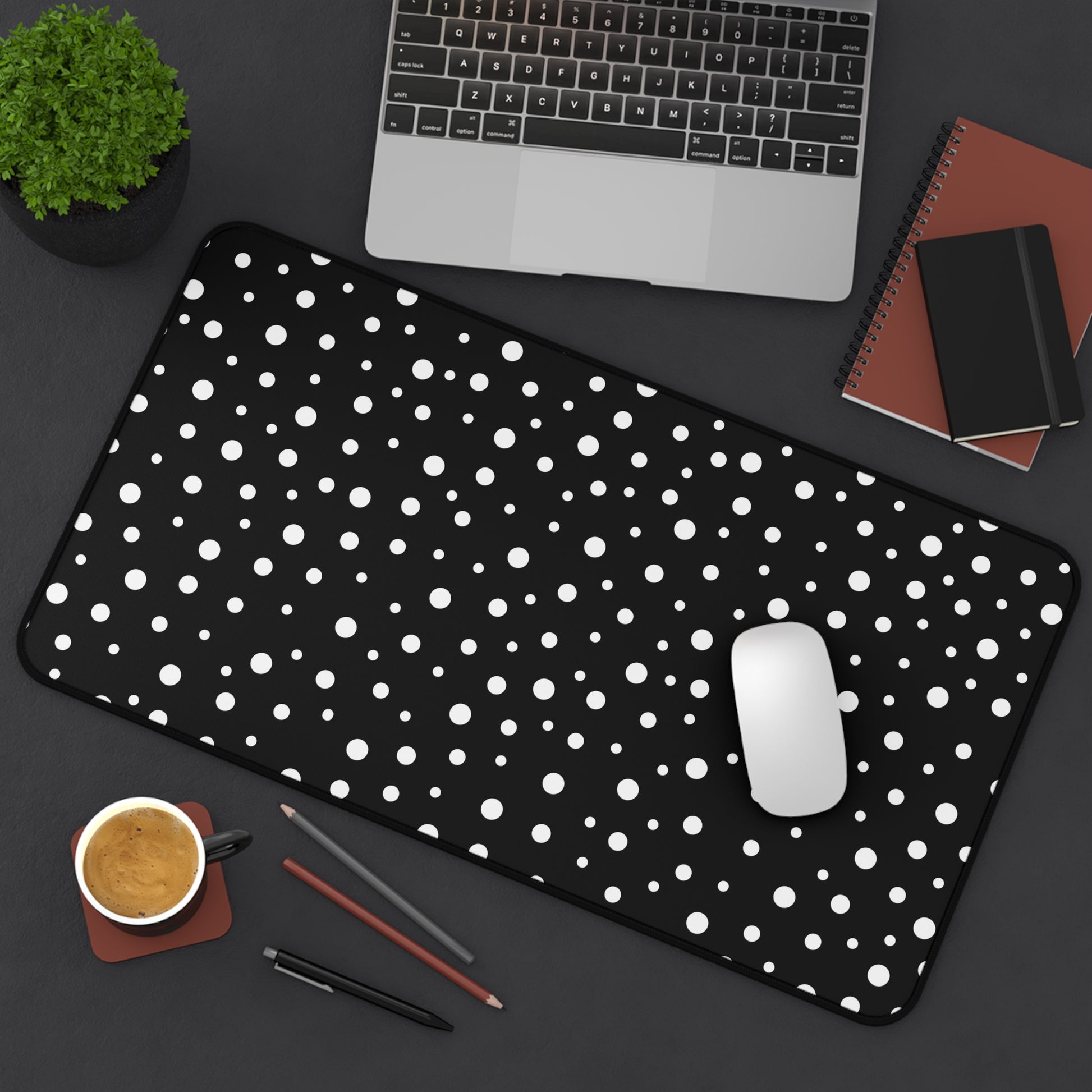 White Dots & Black Desk Mat - Desk Cookies