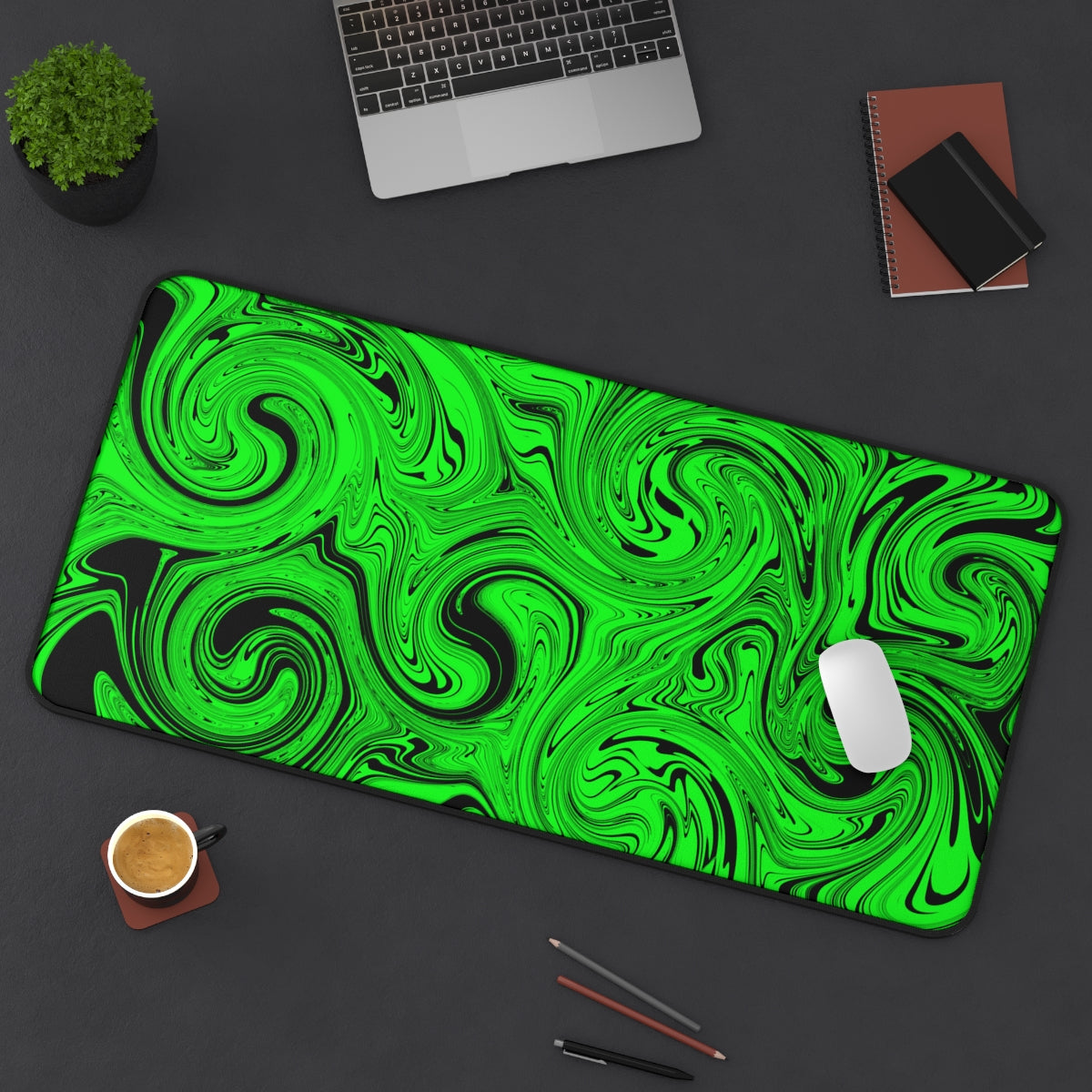 Green & Black Swirl Desk Mat - Desk Cookies