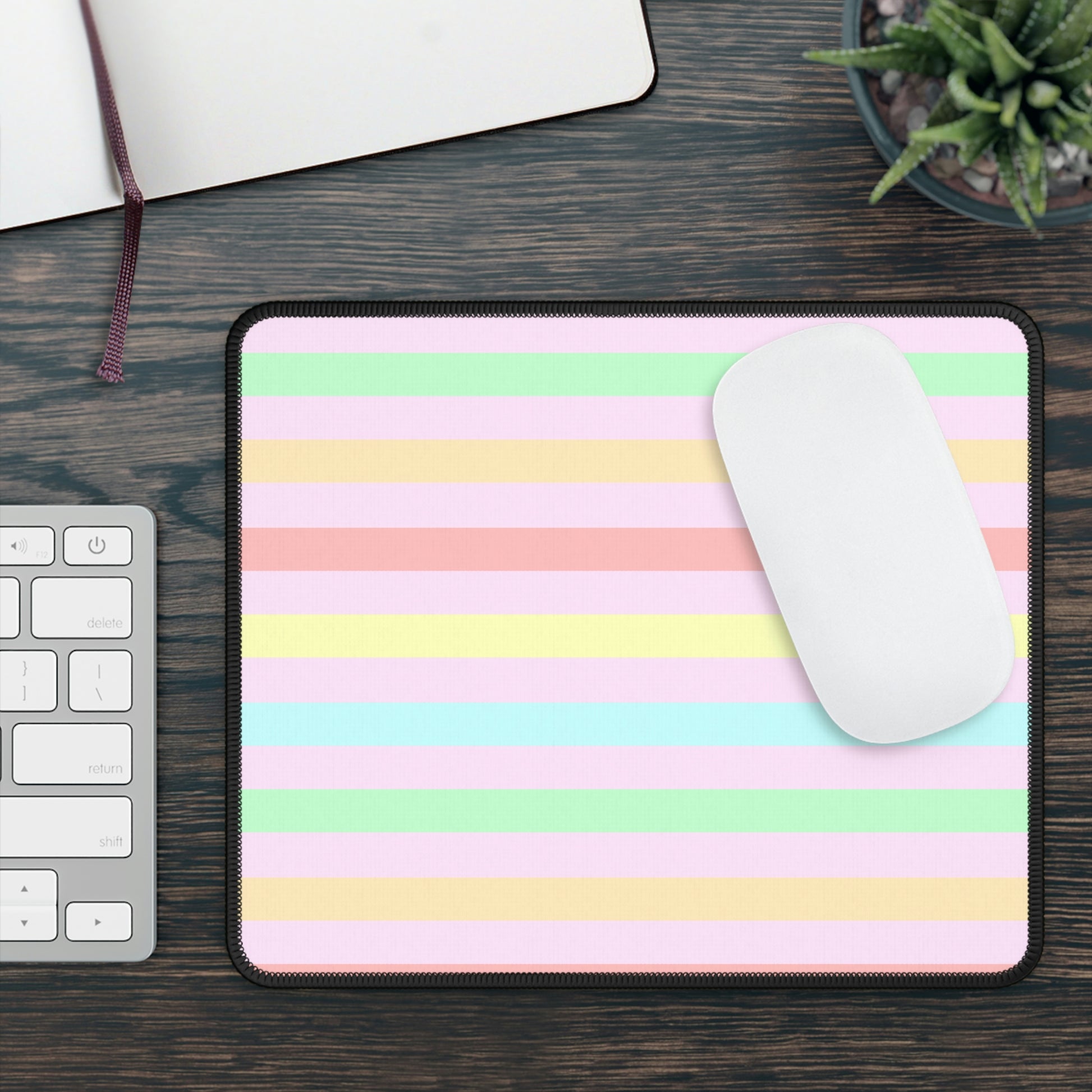 Pastel Rainbow Striped Gaming Mouse Pad - Desk Cookies