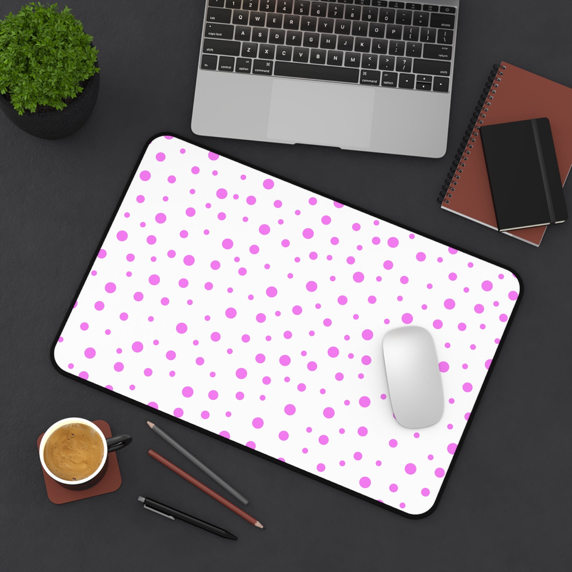 Pink Dots & White Desk Mat - Desk Cookies