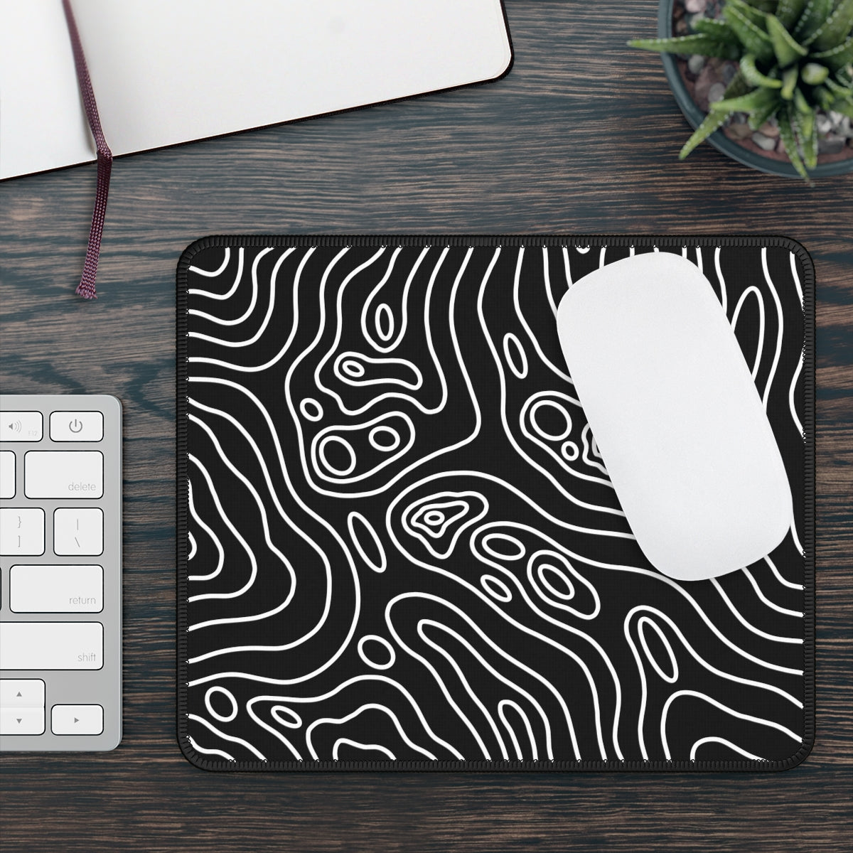 Black Topographic Gaming Mouse Pad - Desk Cookies