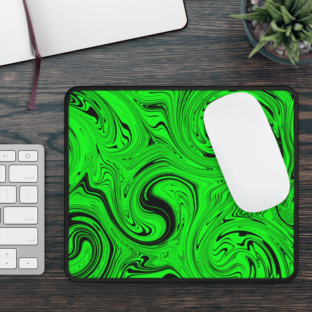 Green & Black Swirl Gaming Mouse Pad - Desk Cookies