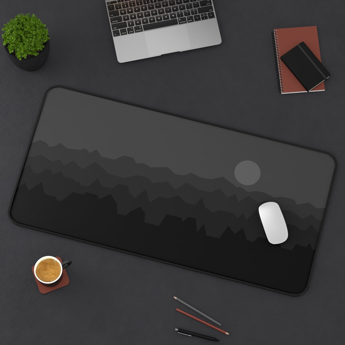 Black & Gray Abstract Mountains Desk Mat - Desk Cookies