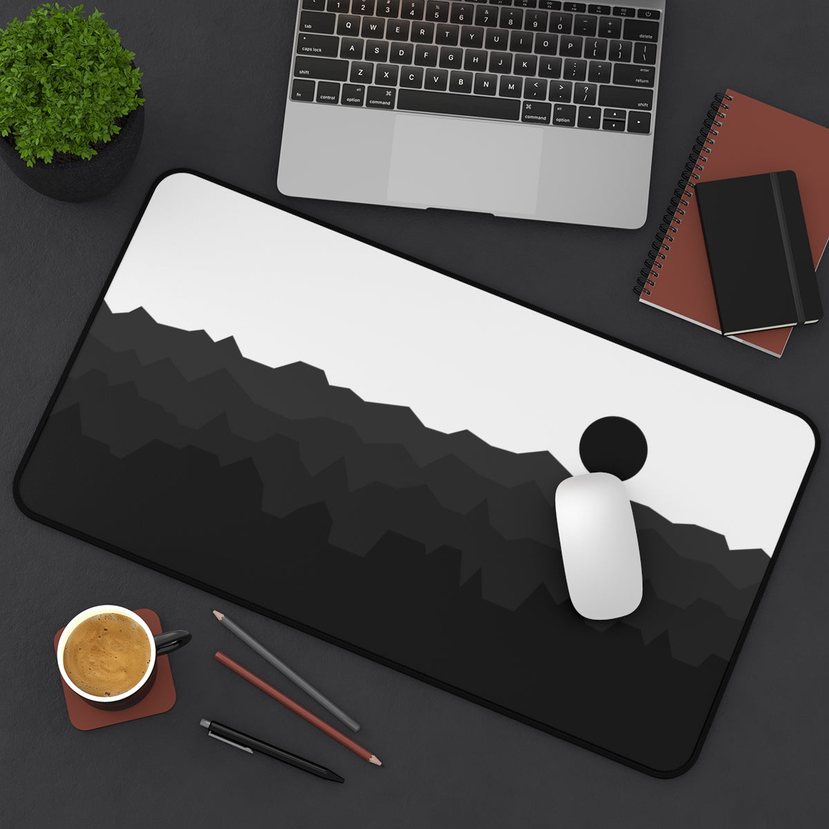 Black & White Abstract Mountains Desk Mat - Desk Cookies