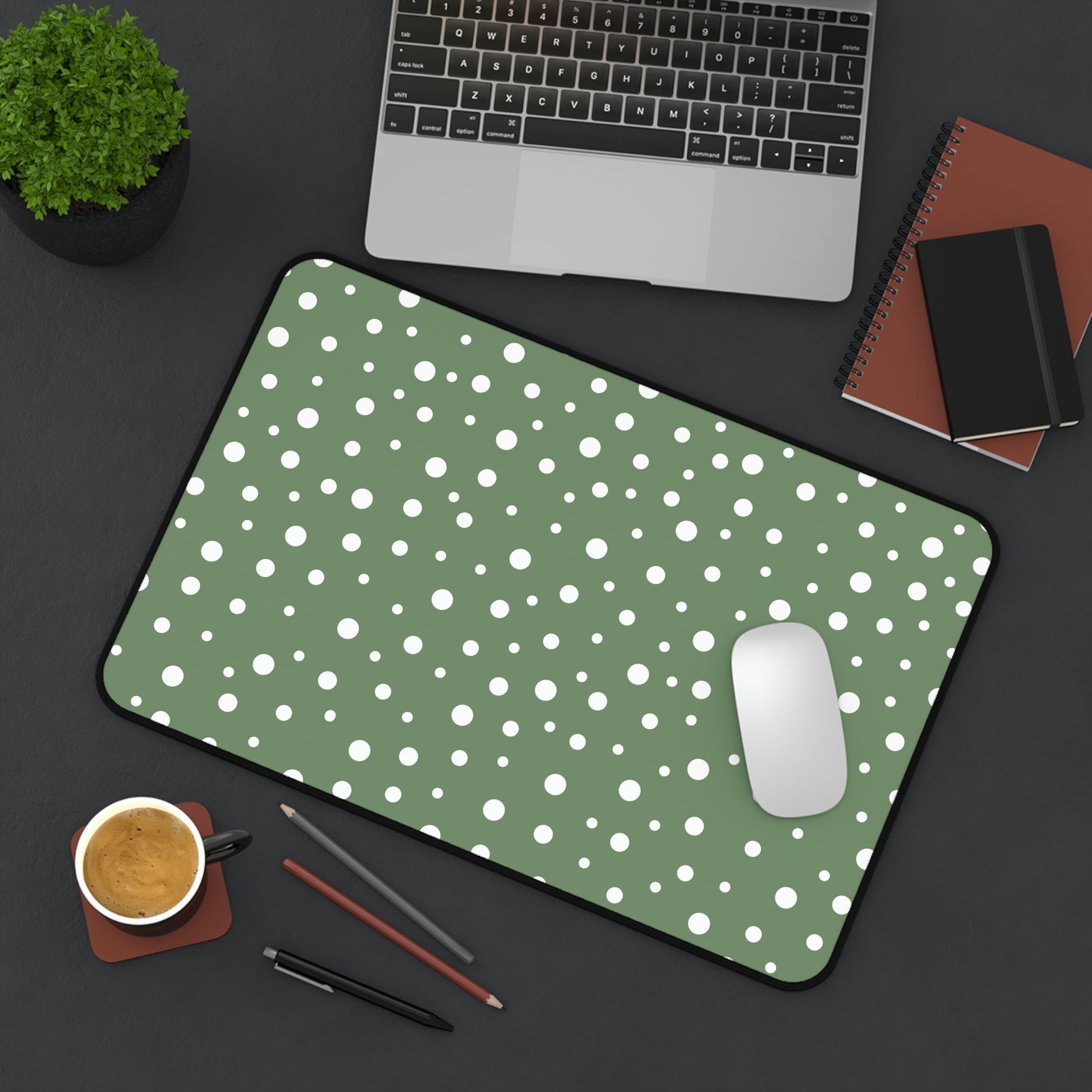 White Dots & Sage Green Desk Mat - Desk Cookies