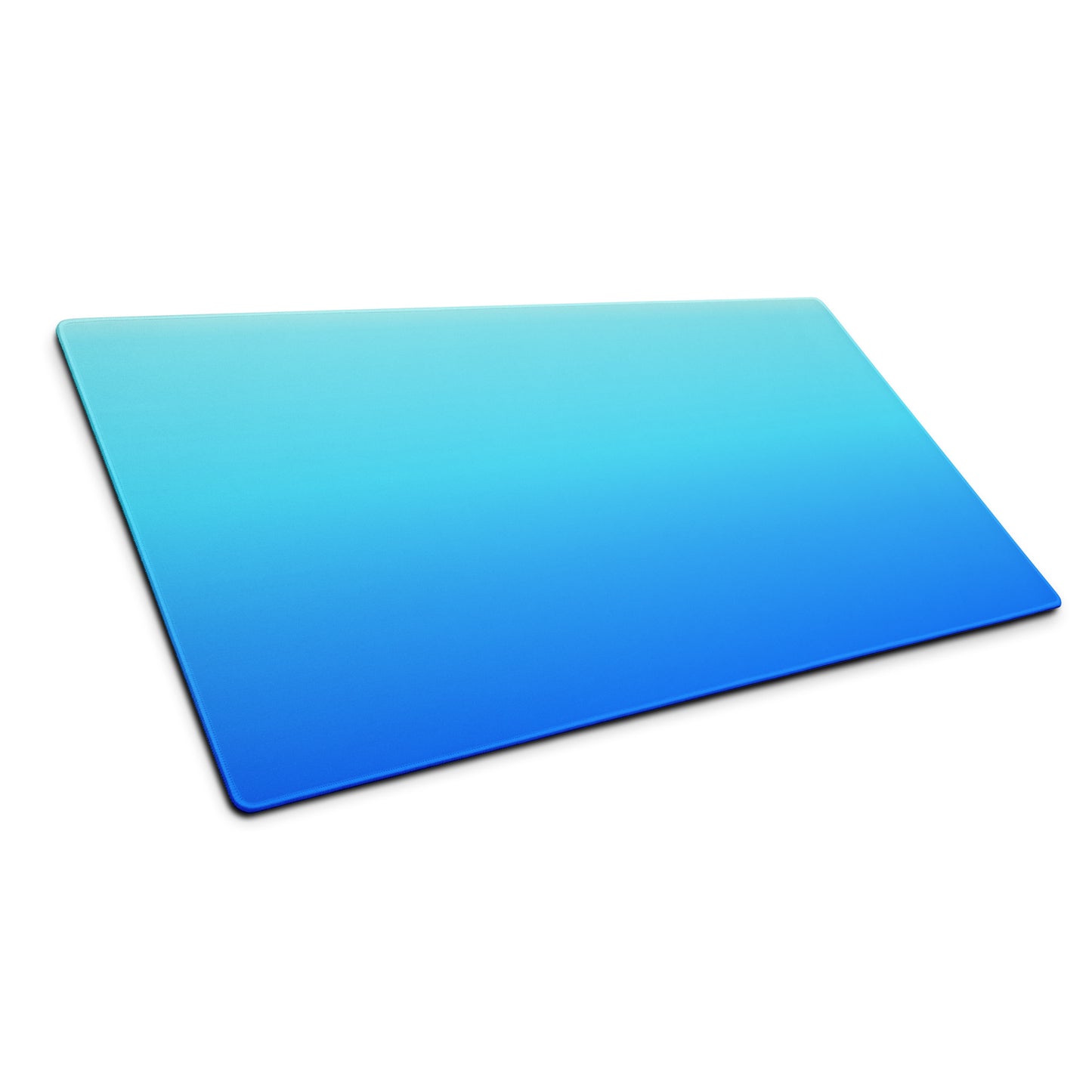 A 36" x 18" gaming desk pad with dark blue at the bottom and light blue at the top. The desk pad sits at an angle.